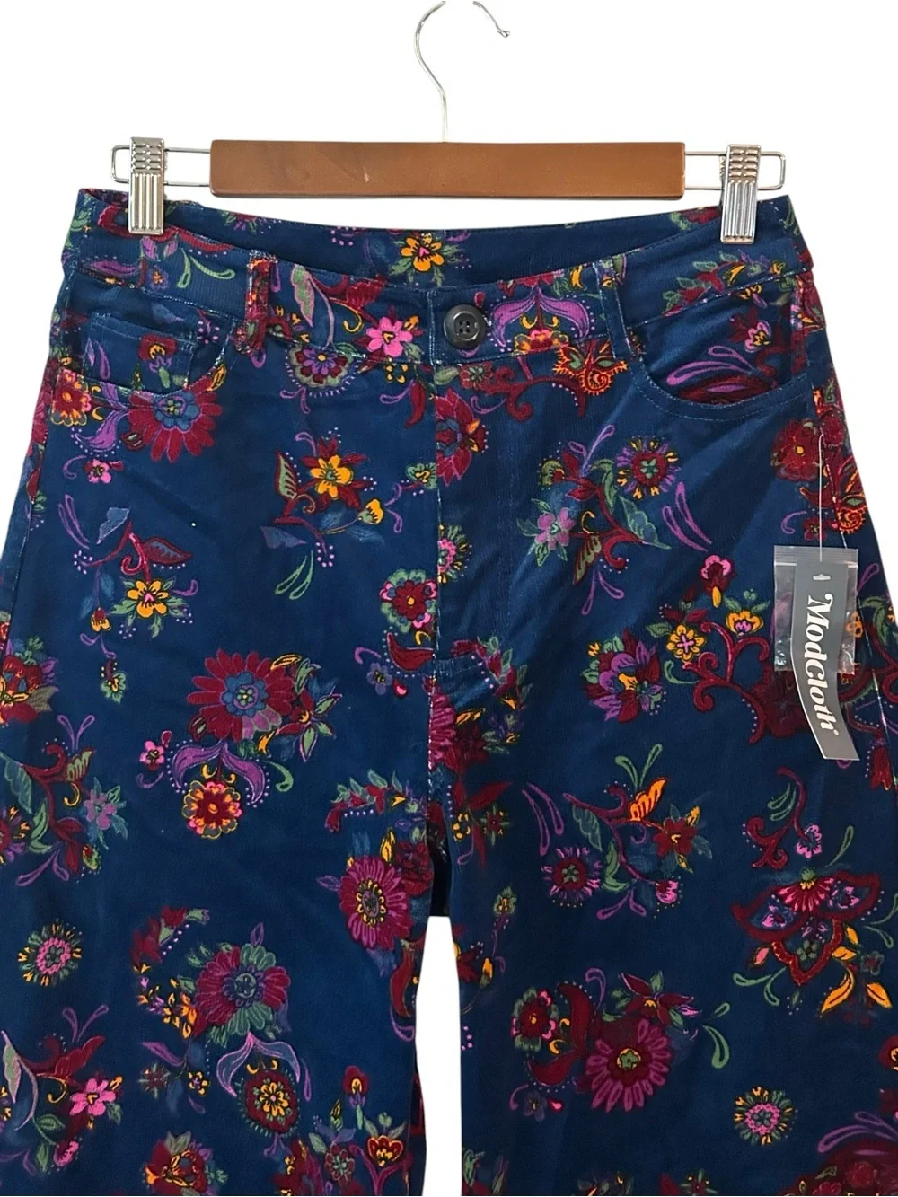 NWT ModCloth Wide Leg Baby Corduroy Floral Casual Pants SZ 12 Blue Multicolor